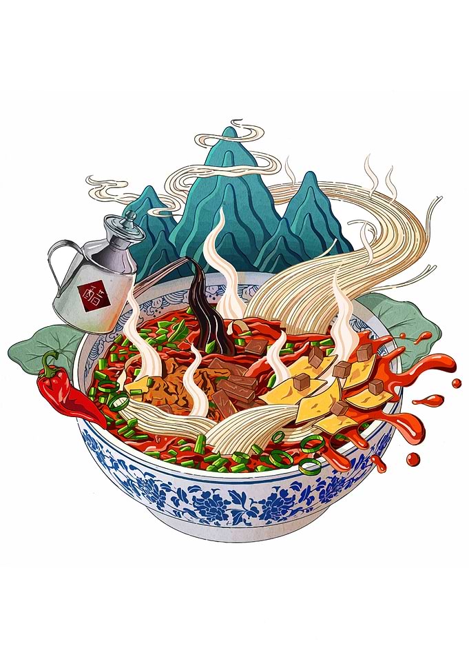 Stylized Bowl of Asian Noodles