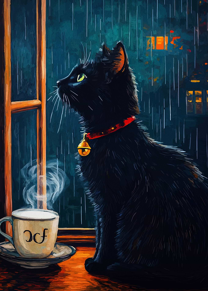 Black Cat Rainy Day Coffee