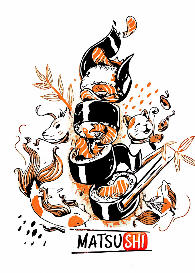 Sushi Stack with Animals Illustration