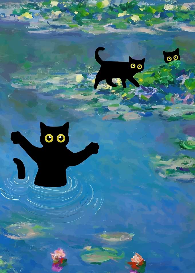 Cats in Monet's Water Lilies