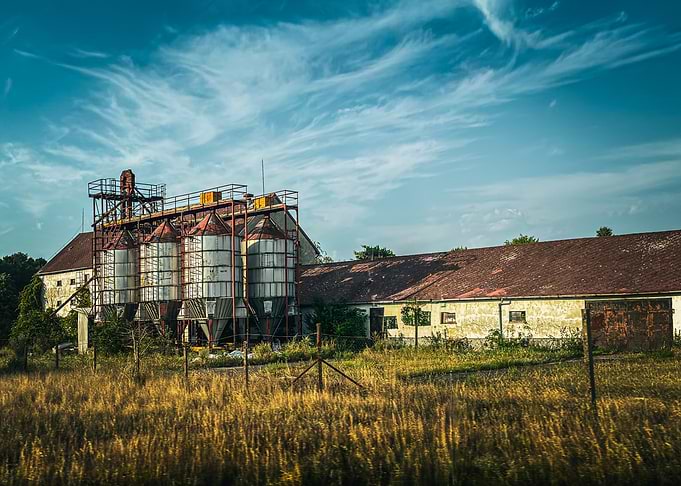 Rural Farm with Silos and Barn