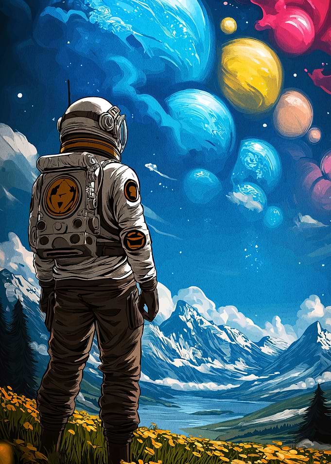 Astronaut Earth Gazing Planets