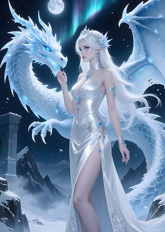 Ice Queen and Dragon in Winter