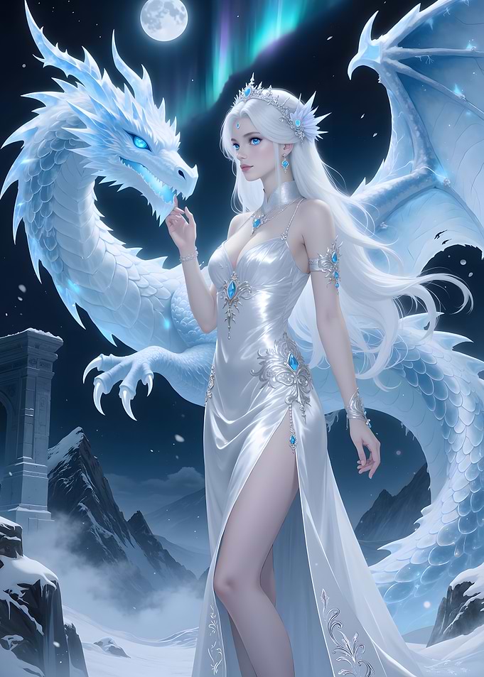 Ice Queen and Dragon in Winter