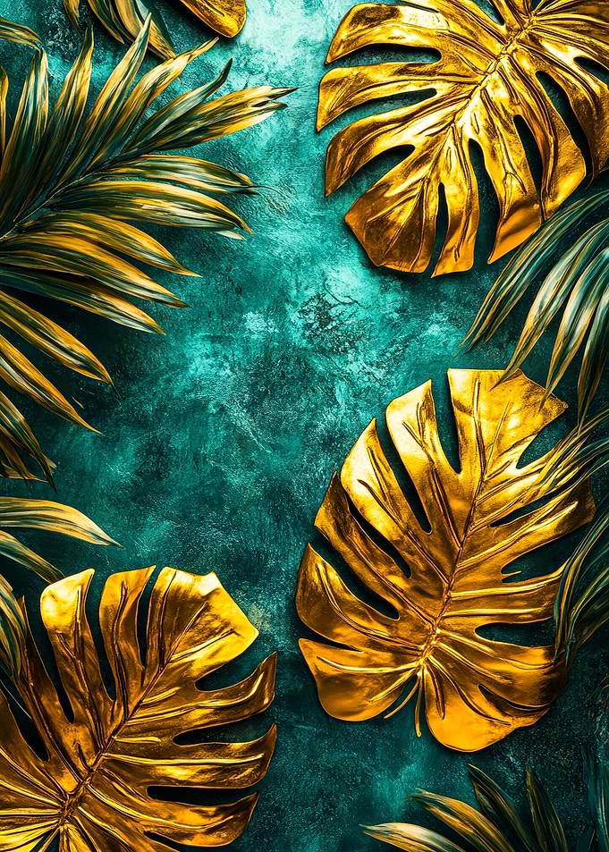 Golden Leaves on Teal