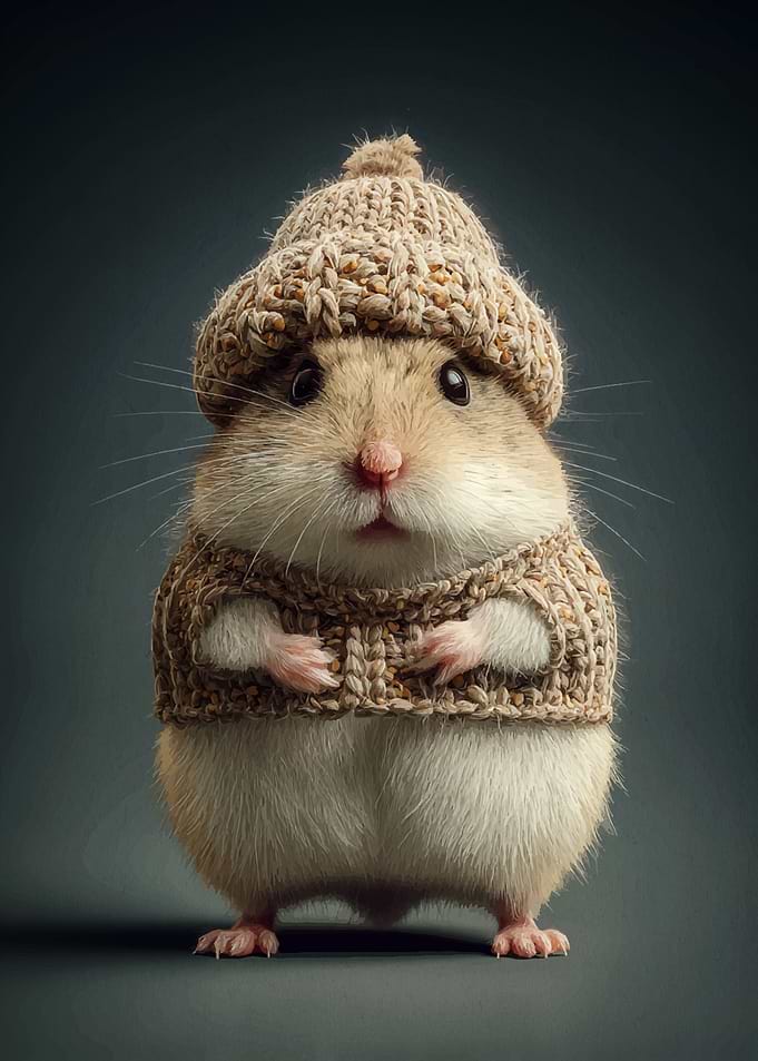 Hamster in Knitted Hat and Sweater