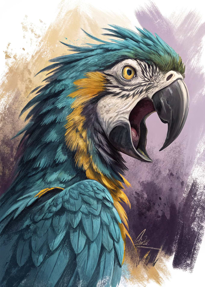 Blue and Gold Macaw Portrait Illustration