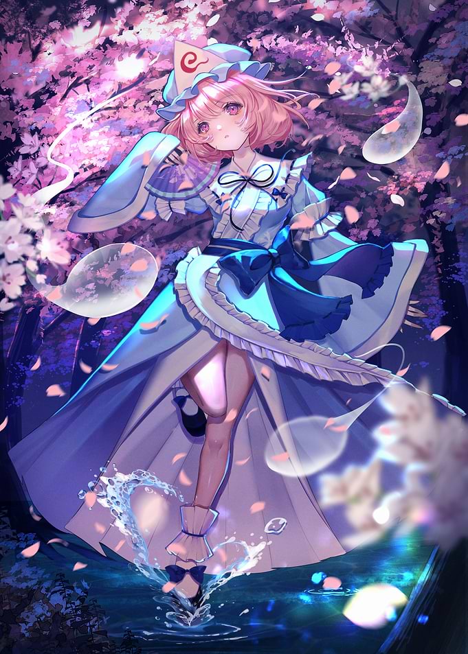 Anime Girl in Cherry Blossom Scene