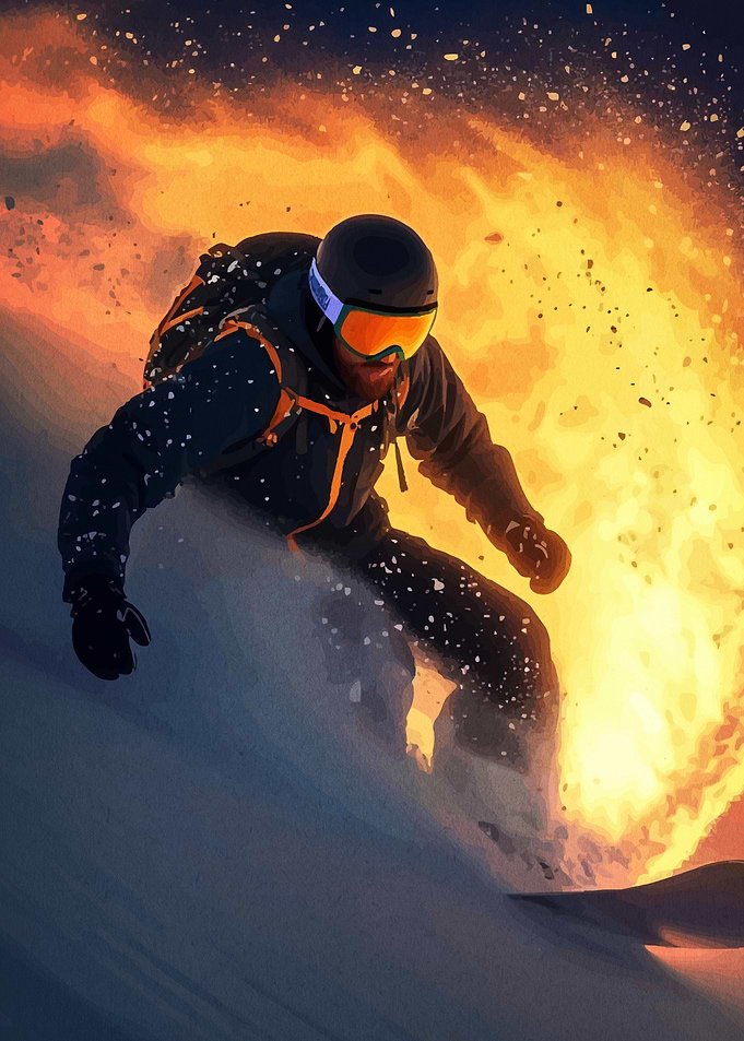 Snowboarder Action Fiery