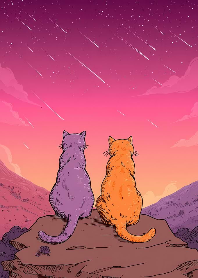 Two Cats Watching Shooting Stars
