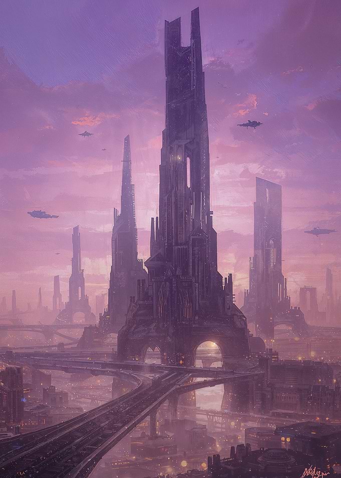 Neon Violet Megacity Spire