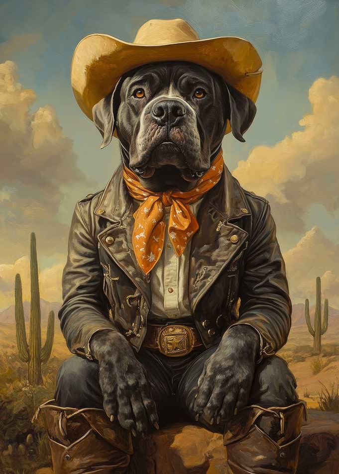 Mastiff Cowboy Dog Portrait in Desert | Wild West Dog Poster