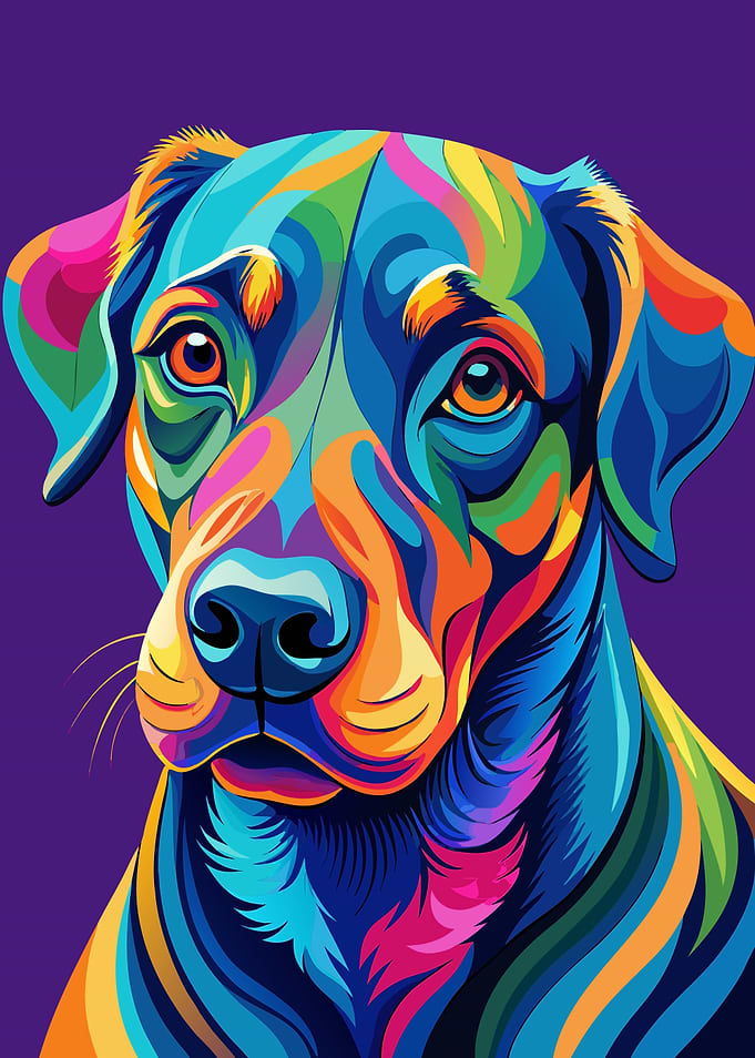 Colorful Dog Portrait on Purple Background