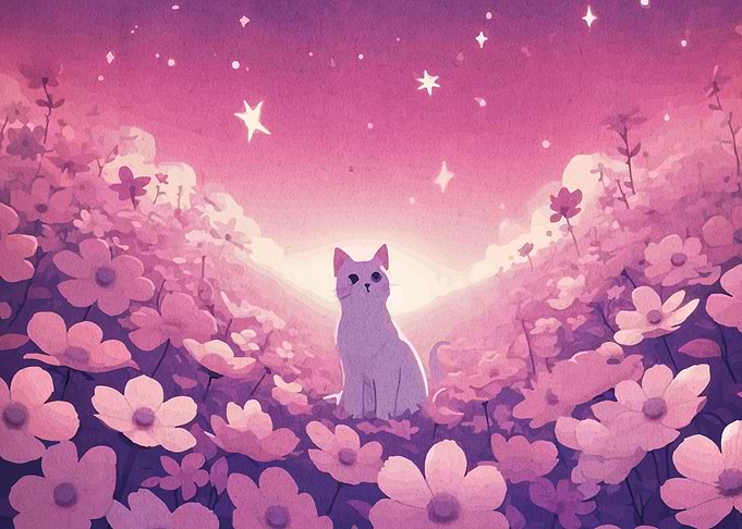 Cat in a Flower Field