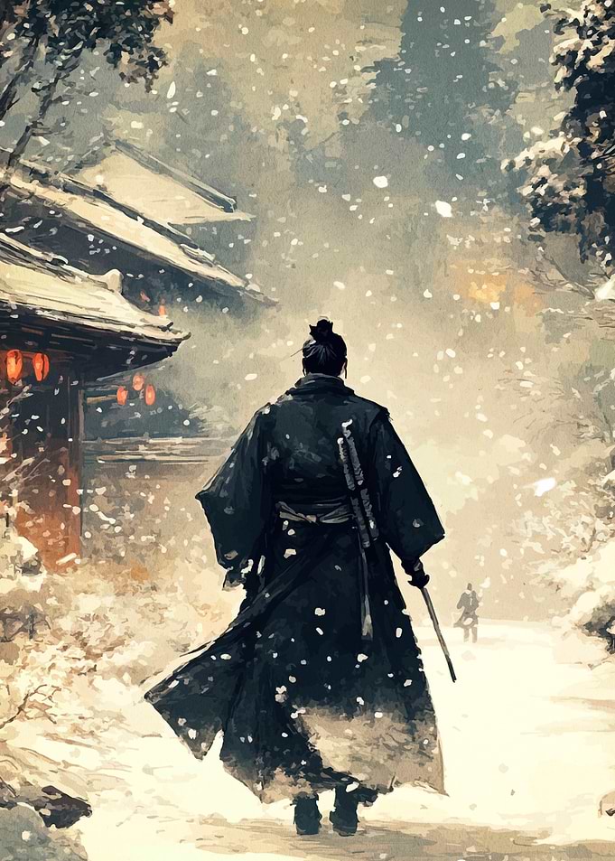 Samurai in Snowy Landscape