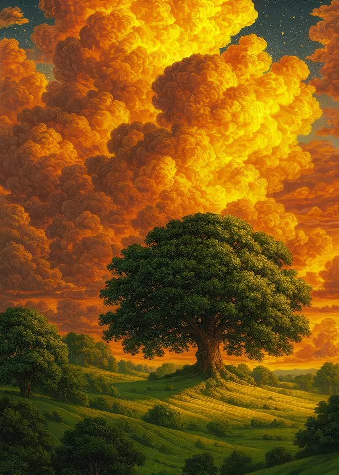 Golden Sky Over Green Landscape