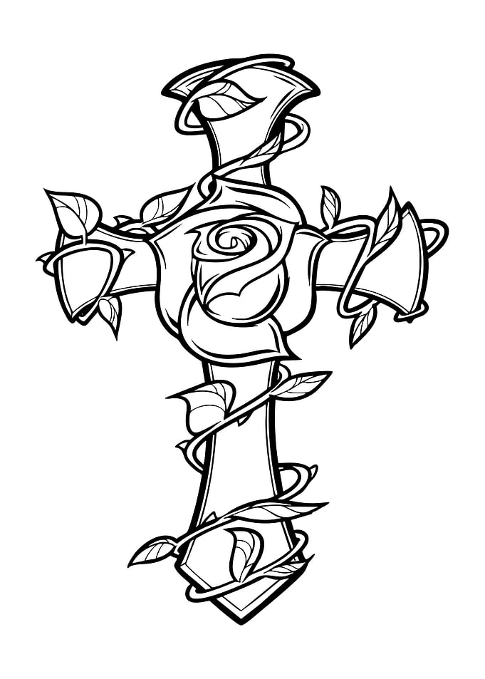 Cross with Rose and Vines