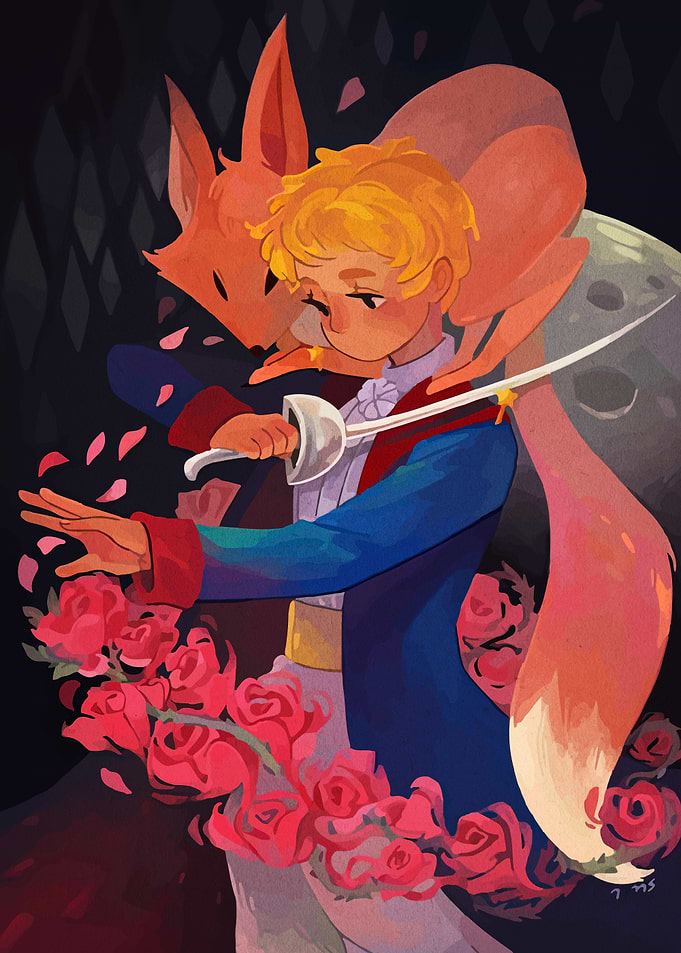 The Little Prince with Fox and Roses