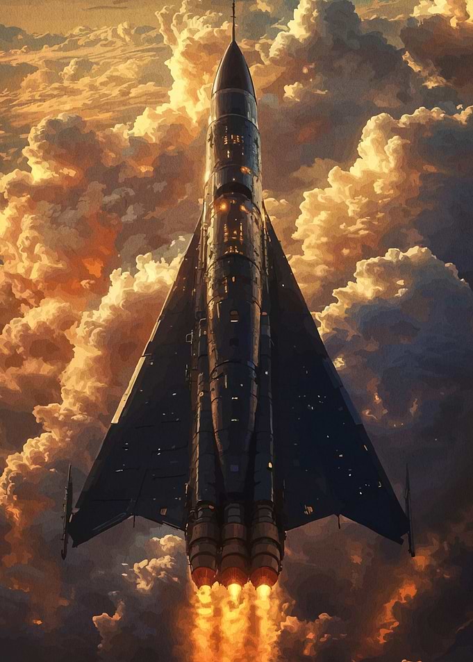 Rocket Ascending Through Clouds