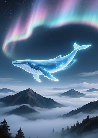 Celestial Whale Over Mountain Landscape