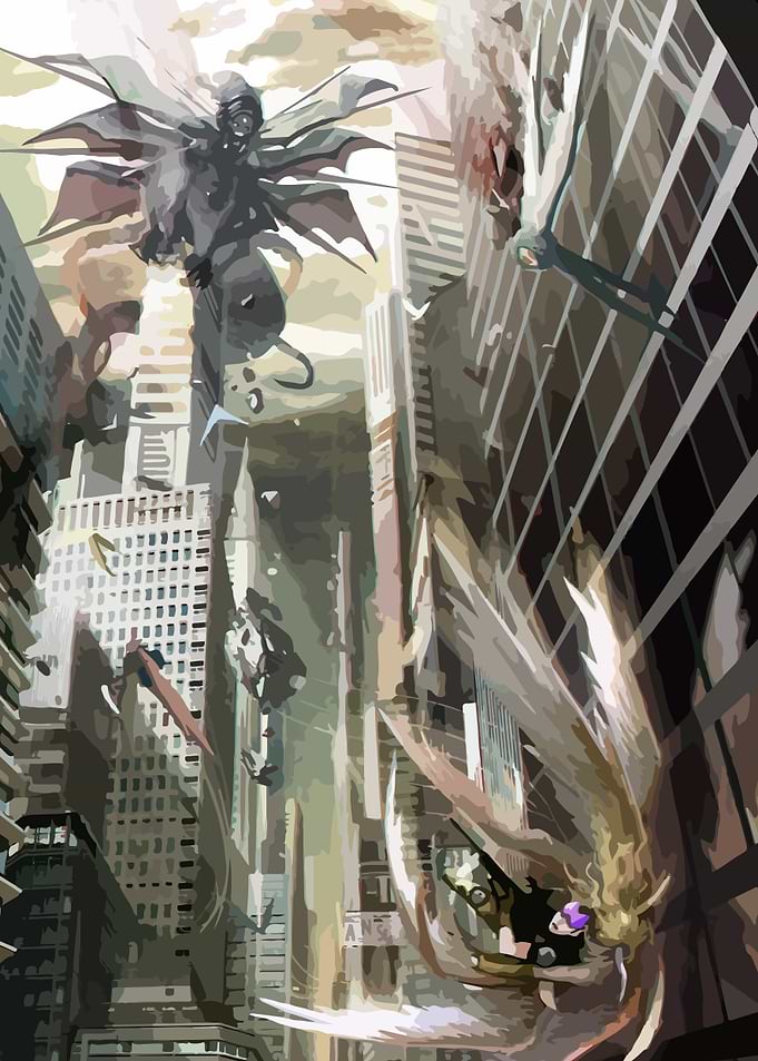 Angels and Demons in Cityscape