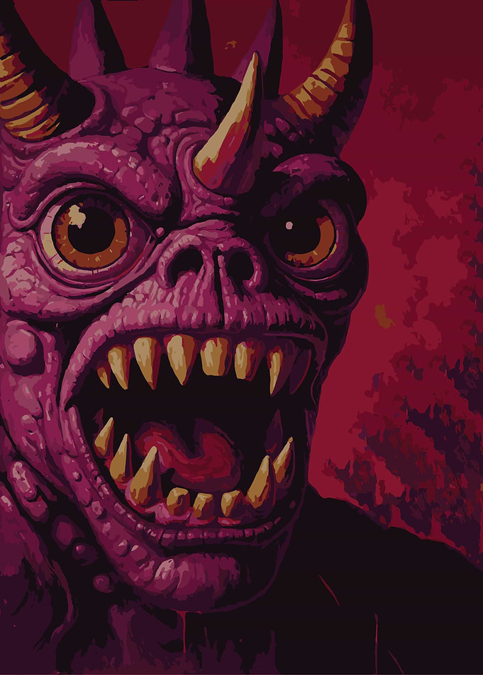 Purple Monster with Horns and Fangs