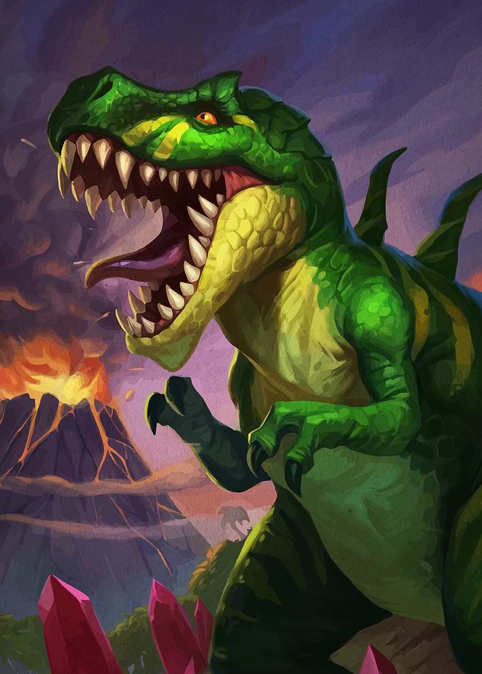 Dinosaur Roaring Volcanic Landscape