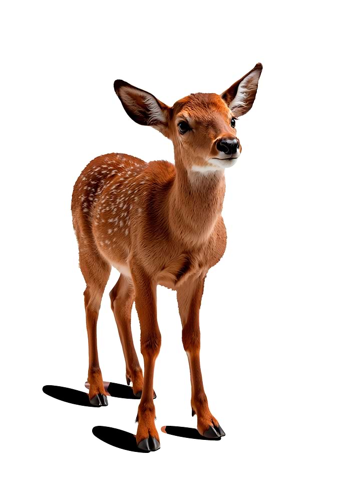 Fawn standing on white background