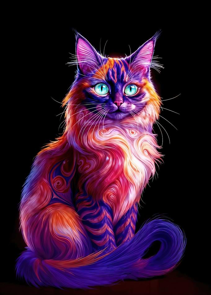 Fantasy Cat Portrait on Black Background