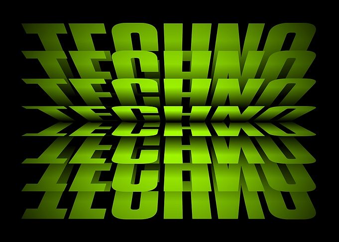 Green Techno Text on Black Background