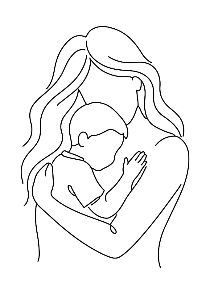 Mother and Child Line Art