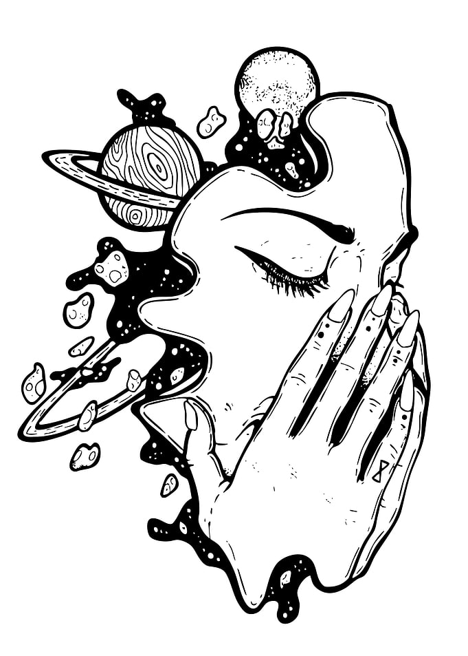 Cosmic Dreamscape Black and White Art