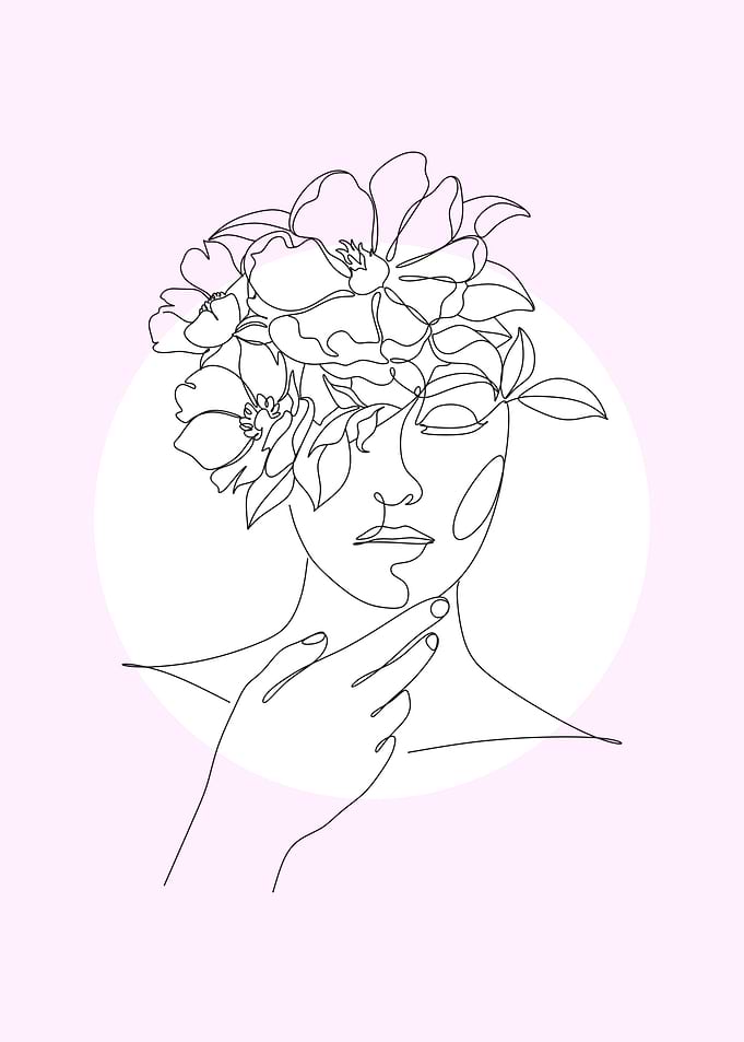 Floral Woman Line Art