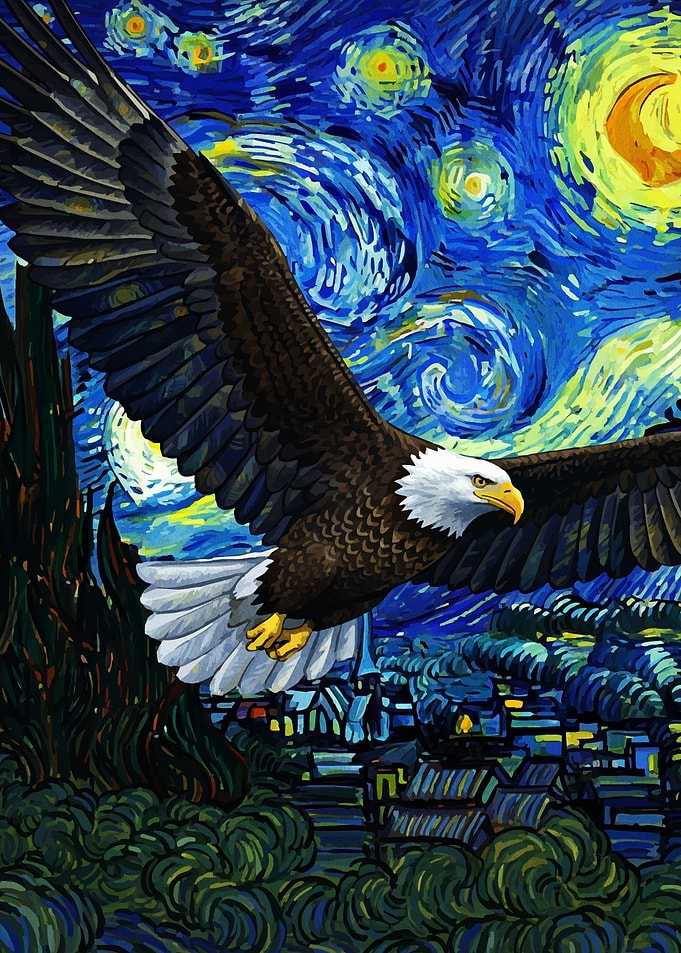 Eagle soars Starry Night style