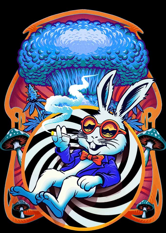 Psychedelic Rabbit Smoking Joint Illustration