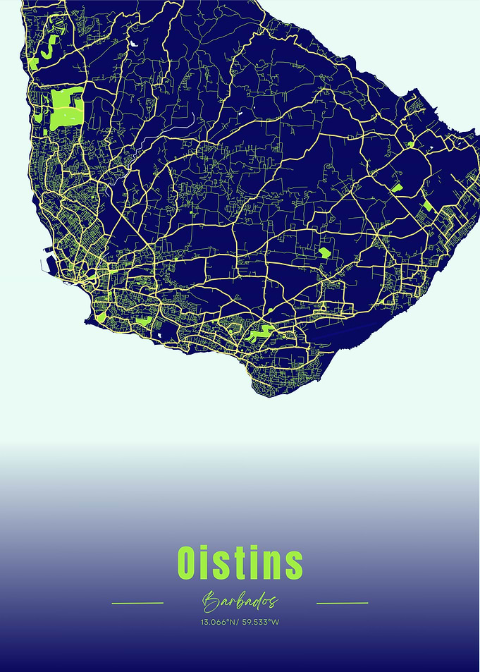 Oistins, Barbados Map Art