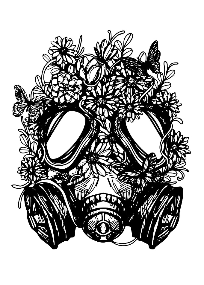 Gas Mask with Flowers and Butterflies