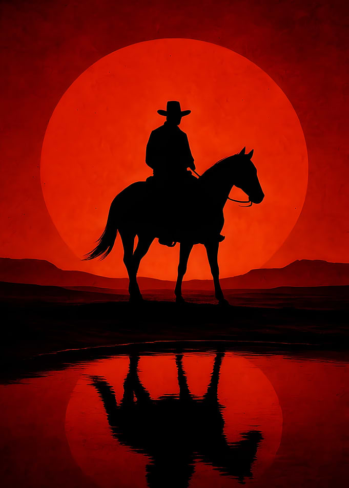 Cowboy Silhouette at Sunset on Horse back