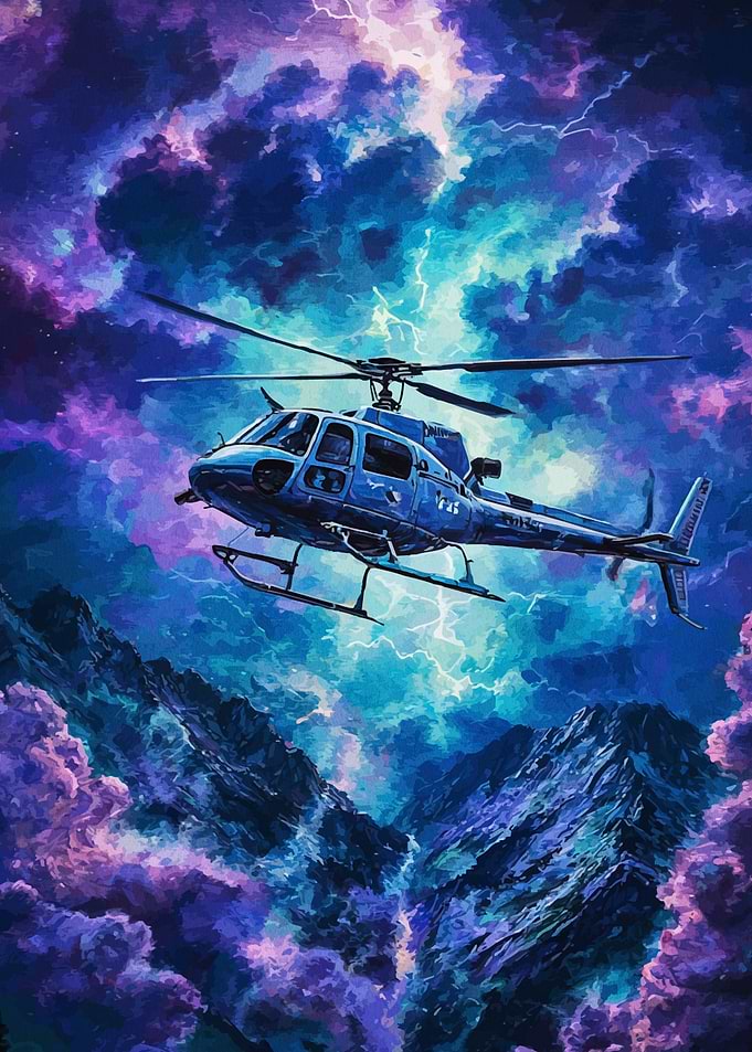 Helicopter Stormy Mountain Landscape