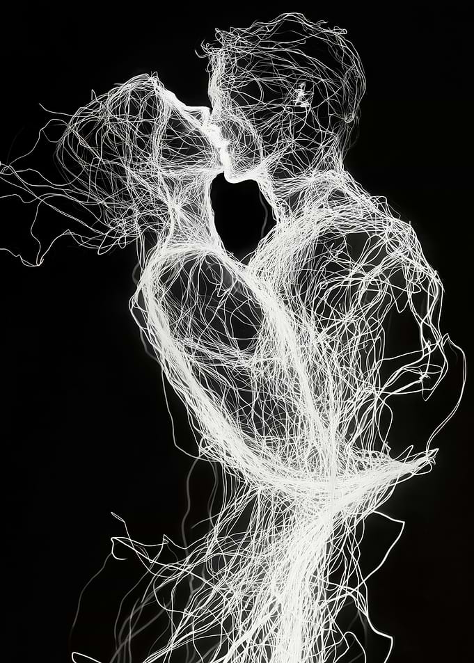 Abstract Kissing Couple Line Art