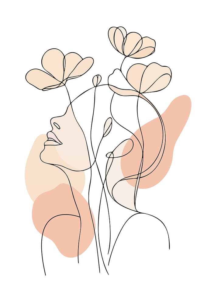 Minimalist Line Art Woman with Flowers