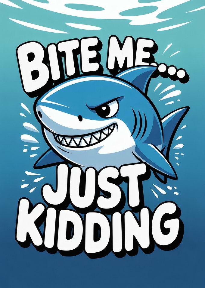 Bite Me Just Kidding Shark Cartoon