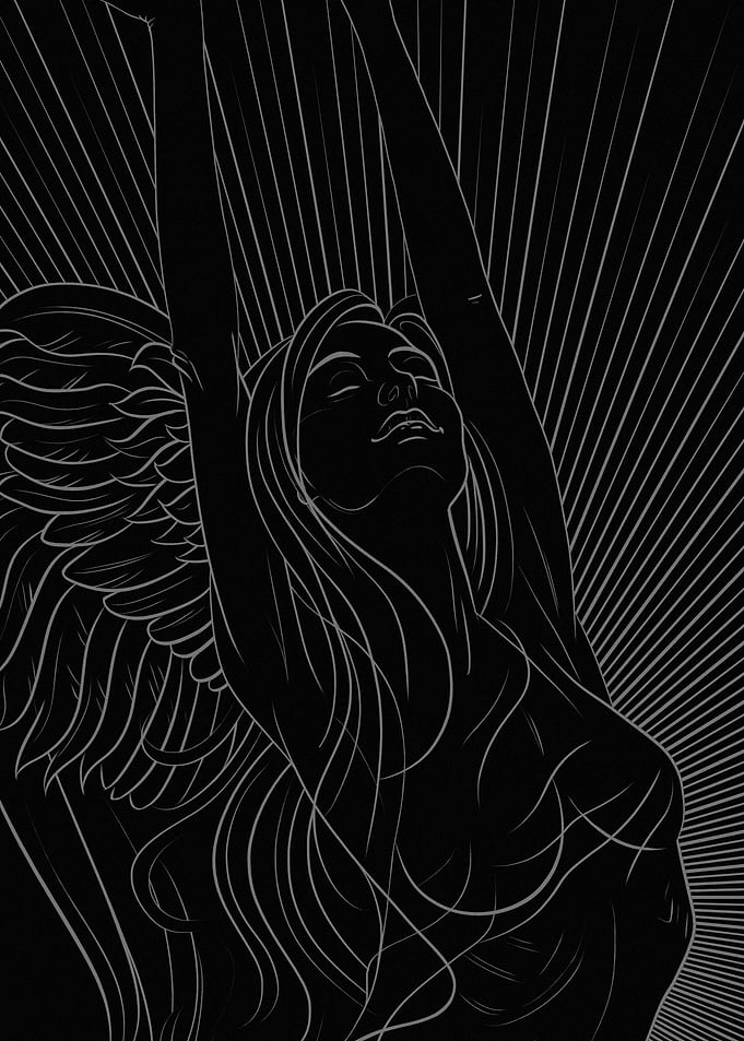 Winged Woman in Black and White