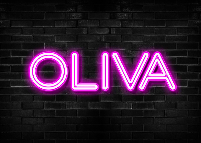 OLIVA Neon Sign on Brick Wall