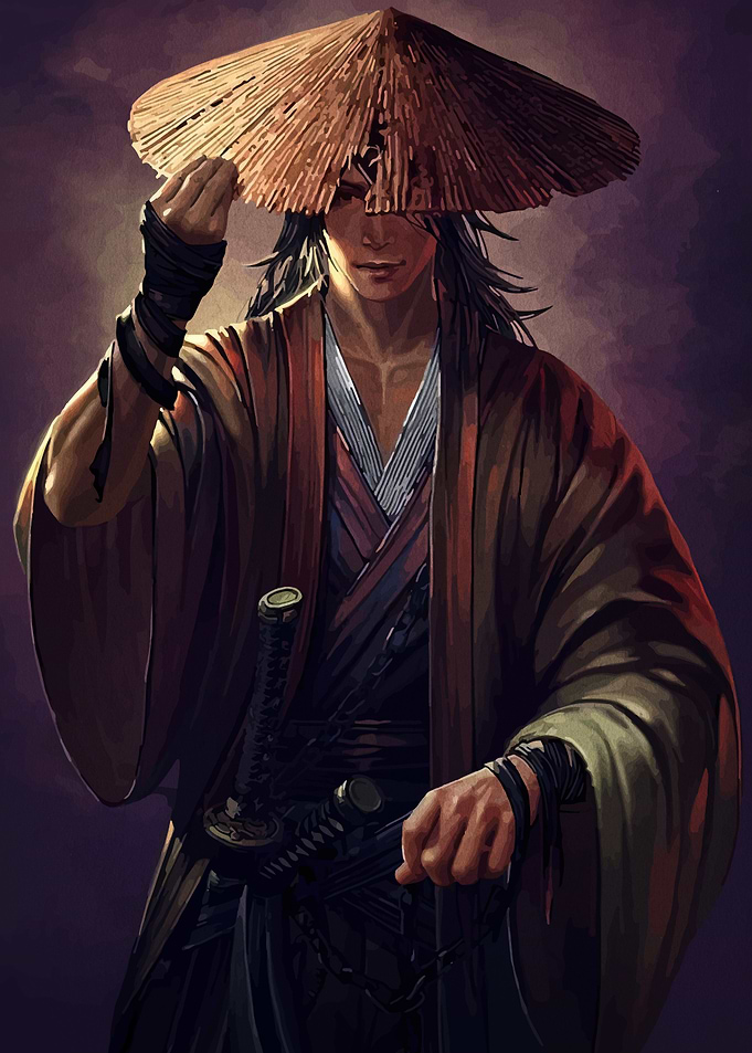 Samurai Warrior with Straw Hat