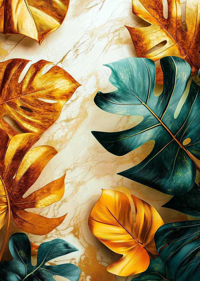 Monstera Leaves on Marble
