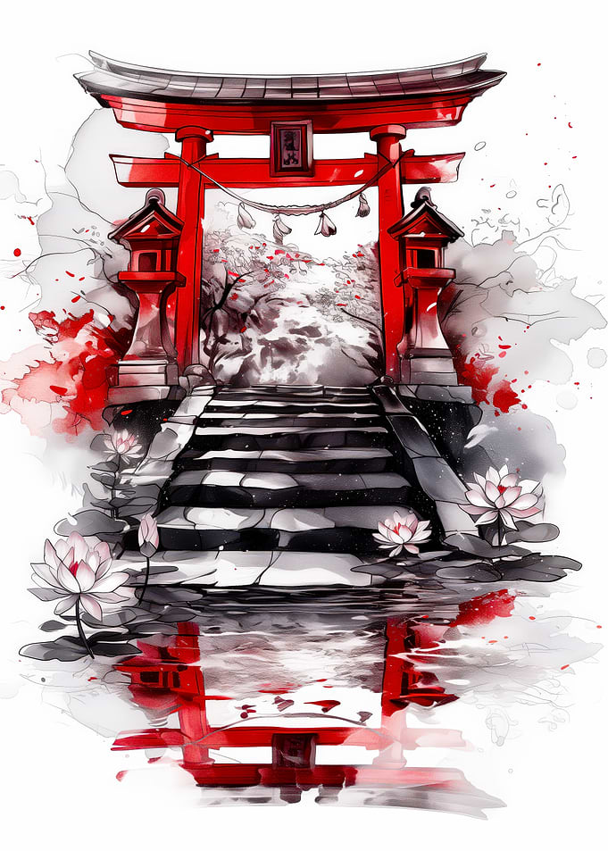 Japanese Torii Gate Watercolor