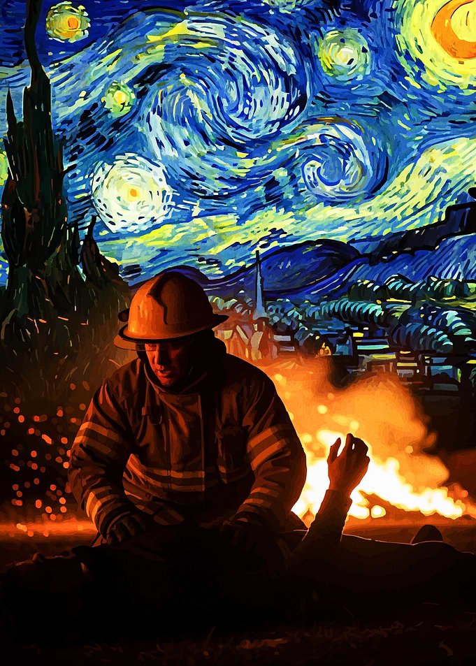Firefighter Starry Night