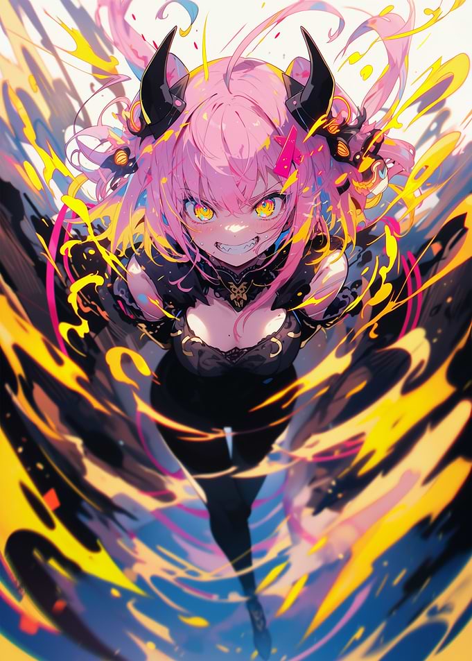 Anime Girl with Horns and Energy