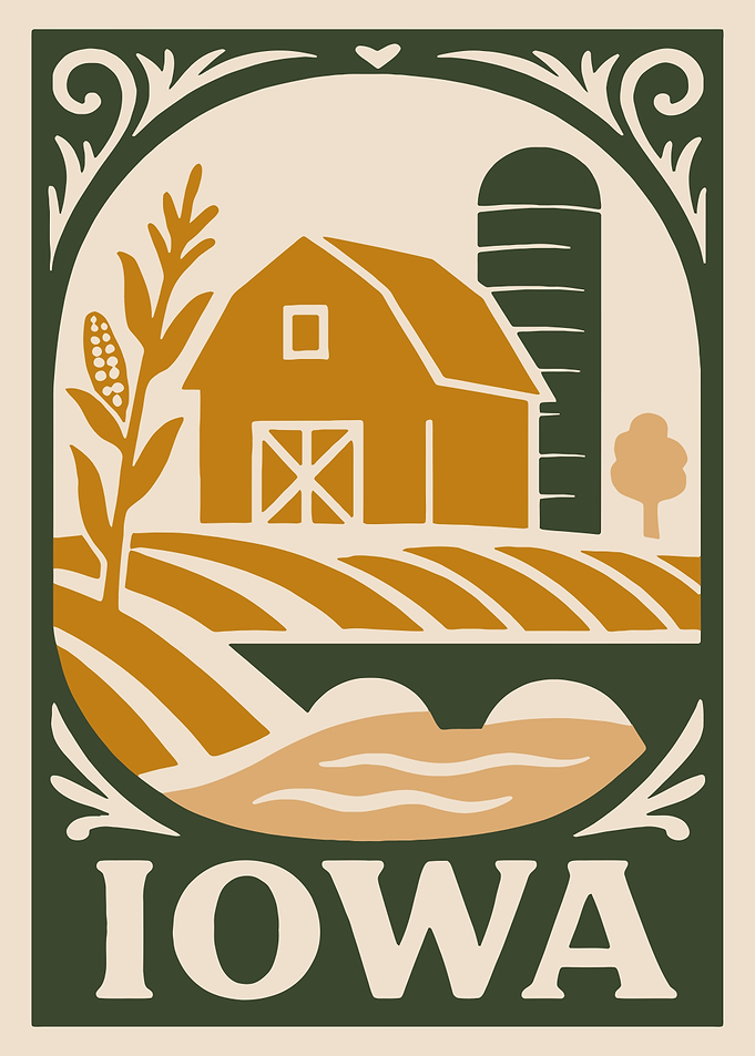 Iowa Farm Scene Illustration